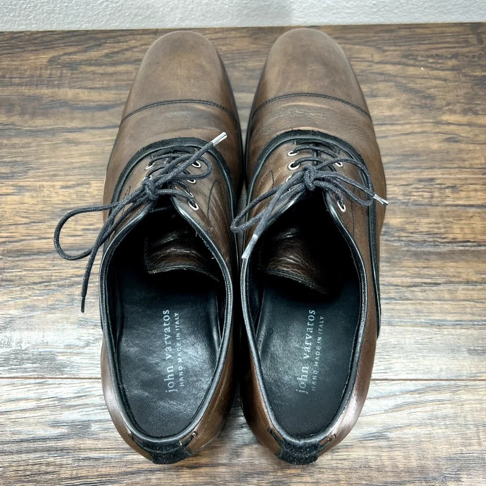 John Varvatos Size 11.5D‎ Oxfords Dress Shoes Brown Leather Cap Toe Suede Trim